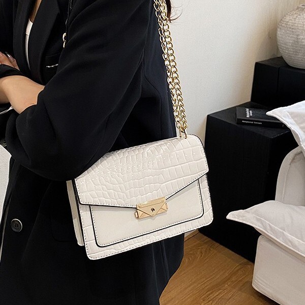 Women's Yuzi Bags 2025 New Crocodile Pattern Small Square Single Shoulder Crossbody Chain Bag