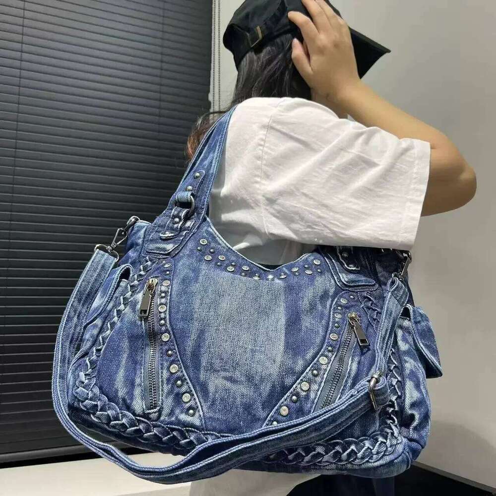 Women's Bags Designer Women's Fashion Denim Handbag Large Capacity Dia Multi-Zipper Shoulder Crossbody Bag