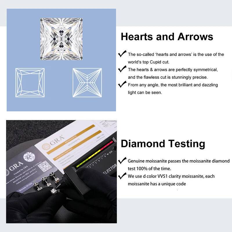 Princess Cut 1-2.4 Ct Moissanite Earrings for Women Men Sterling Sier Sparkling Dia Ear Studs Fine Party Jewelry Gifts