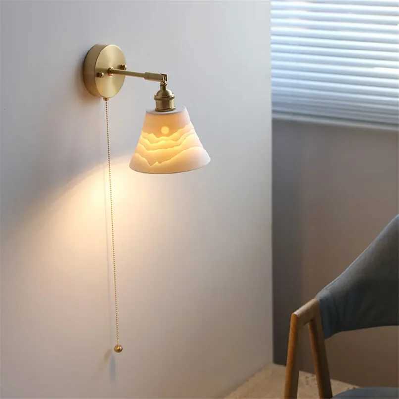 Modern White Ceramic Wall Mounted Lamps for Hotel Bedroom Bedside Pull Switch Sconce Light Fixtures Nordic Hallway Aisel IndoorXJ250526