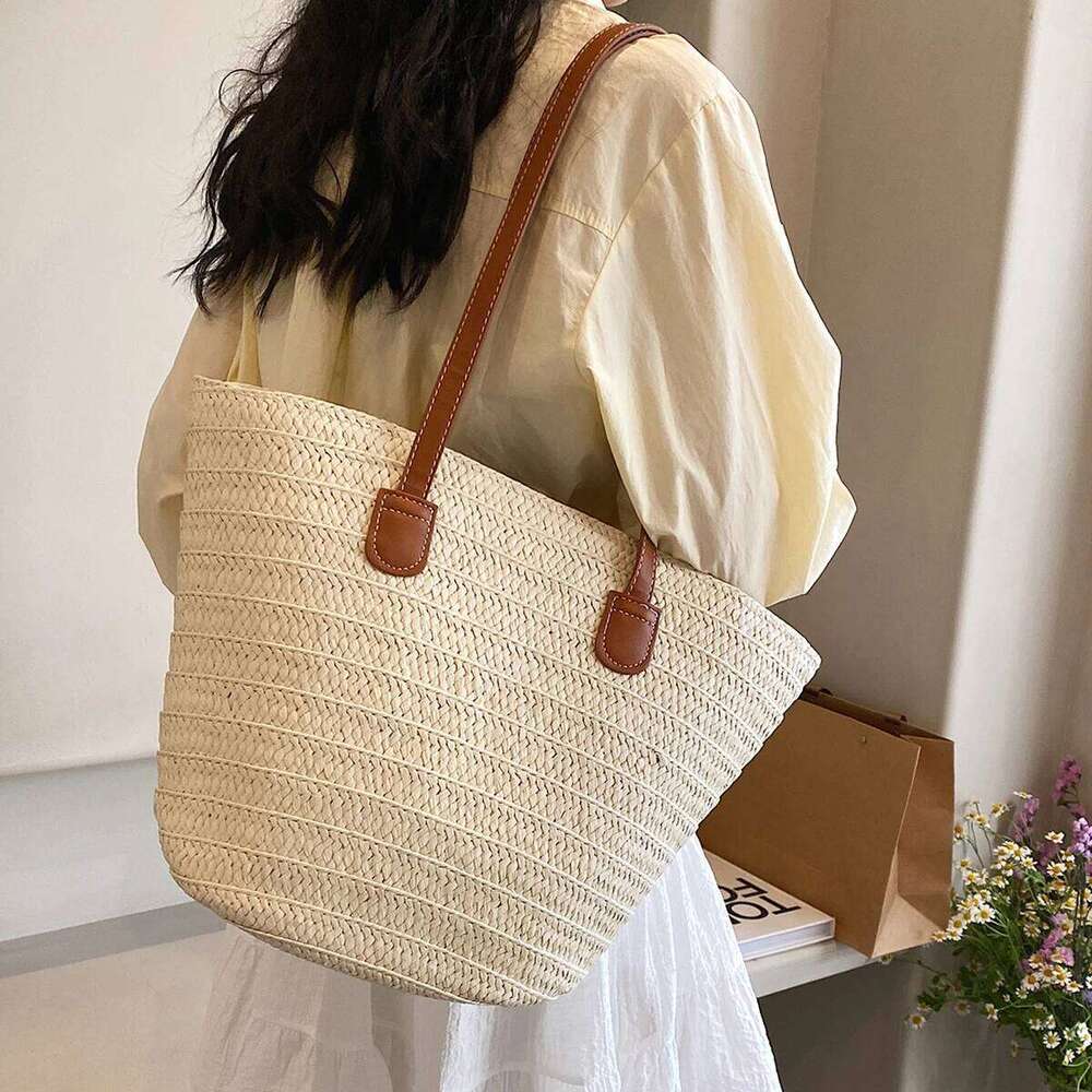 2025 Summer New Style Large Capacity Shoulder Beach Vacation Woven Basket Tote Women's Design Bag Fashionable