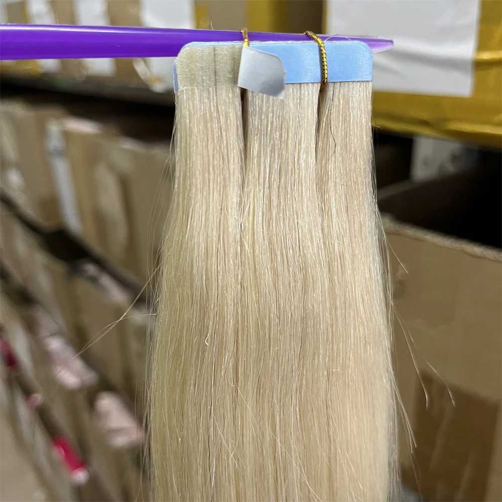 60# Tape in Hair Extensions Human Hair Blonde Machine Remy Tape in Hair Extensions for Women Platinum Blonde Invisible Human Hair S25526