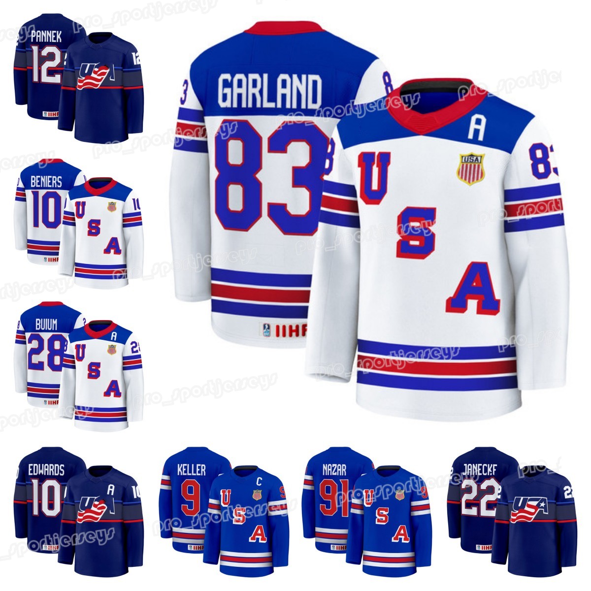 Cutom 2025 IIHF USA CLAYTON KELLER Jerseys CONOR GARLAND JOSH DOAN FRANK NAZAR MATTY BENIERS LOGAN COOLEY ANGELA RIERO Custom Hockey Jersey
