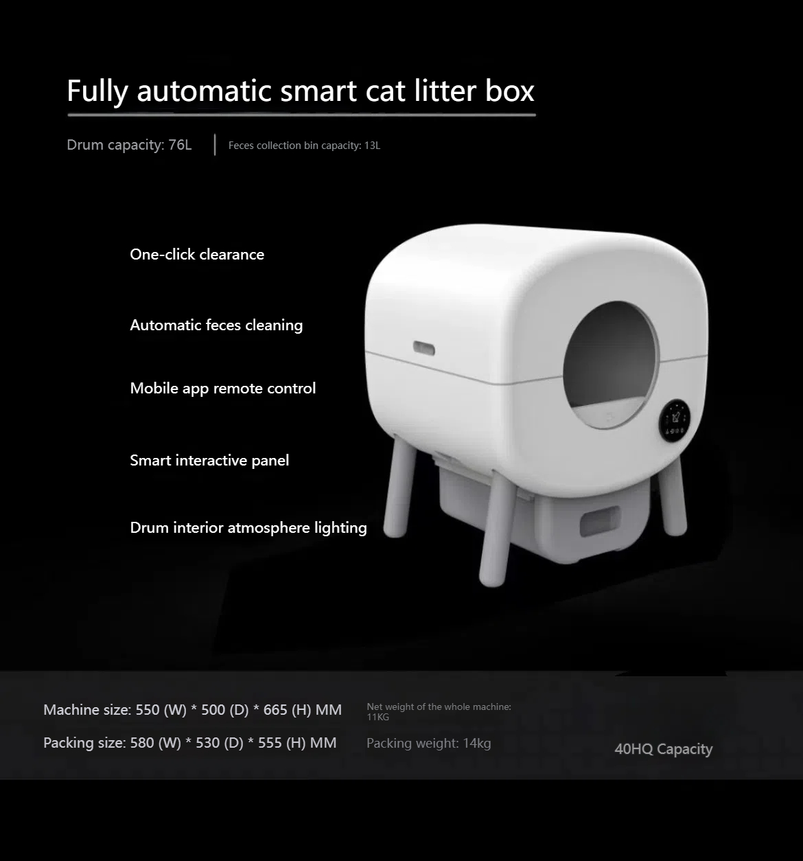 Intelligent Auto Clean-Up Cat Sand Bin Featuring Phone Controlled Cleaning & Interactive Panel