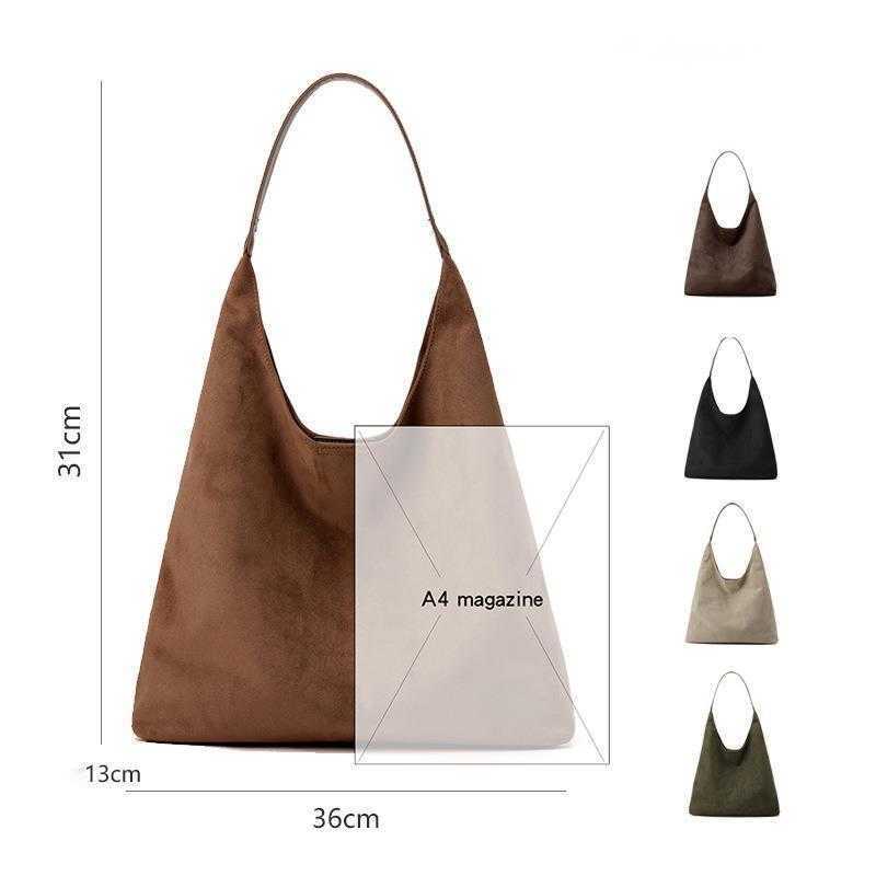 Autumn and Winter Vintage Women's Bag Large Capacity Suede Shoulder Bag Solid Color Casual Commuter Bag Retro Handbags