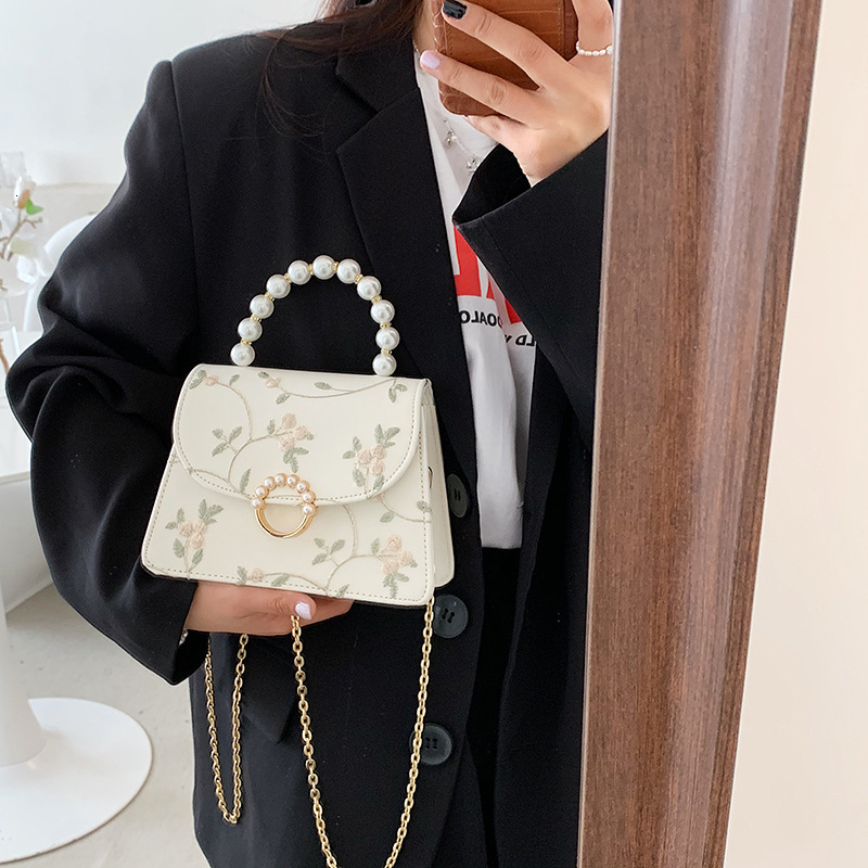 Free Shipping Designer Bag Lace Embroidered Women New Chain Shoulder For Women Pearl Crossbody Bag Chinese Style Hand-held Small Square Bag