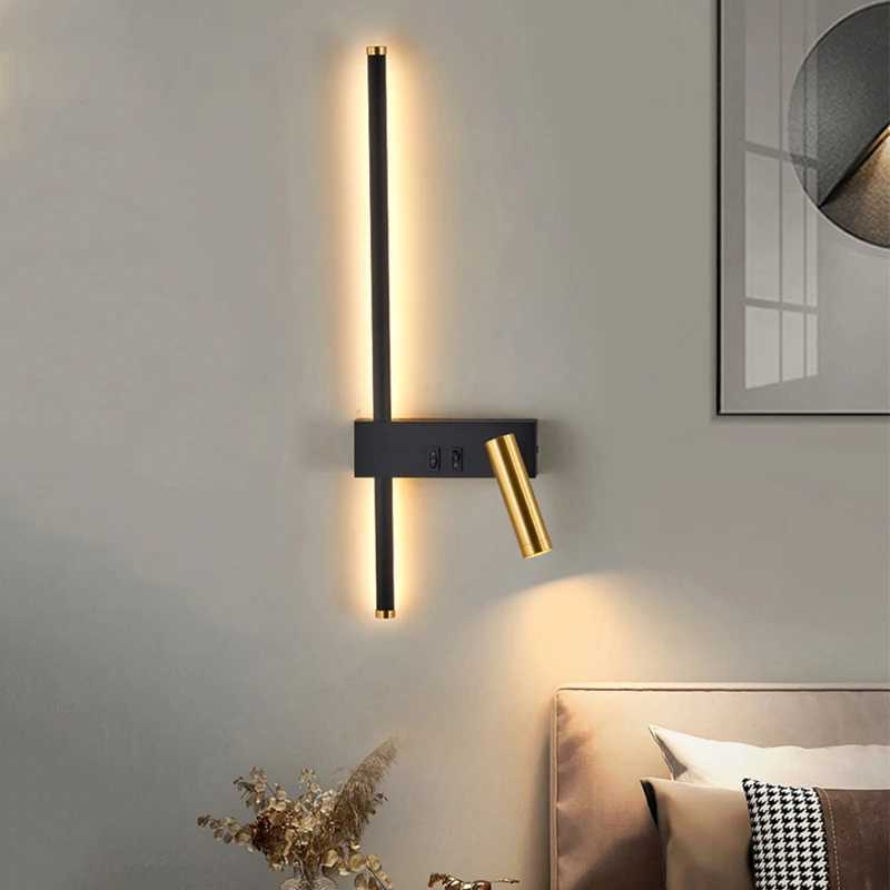 New Reading With Switch Minimalist Wall Lamps Bedroom Bedside Strip Lights Nordic 2023 Master Bedroom Line Background Wall LampsXJ250526
