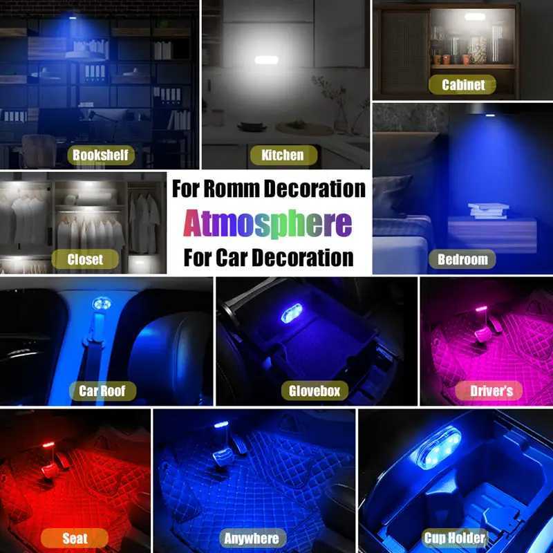 Car Interior Ambient Light USB Rechargeable Cabinet Light Room Decor RGB Lights Atmosphere LED Lamp Magnet Wireless Light W250526