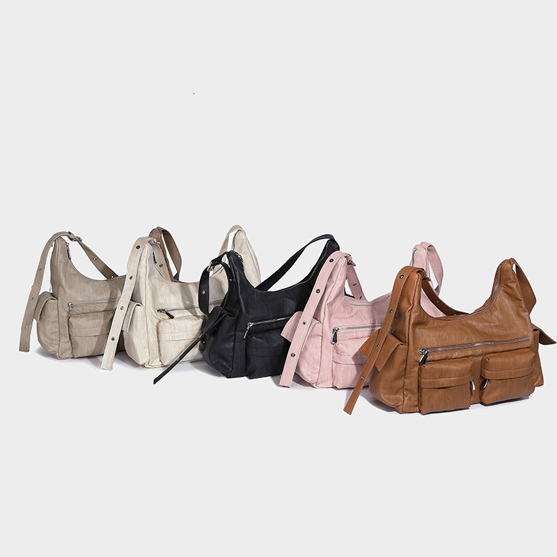 Korean Style Trendy Large Capacity Handbag Motorcycle Multi-Pocket Design Fashionable Single Shoulder Underarm Work Tote Bag