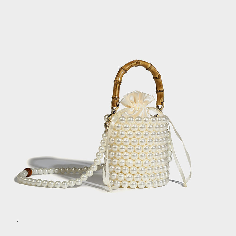 Design Drawstring Bucket for Women 2024 New Pearl Chain Handheld Bamboo Single Shoulder Crossbody Bag