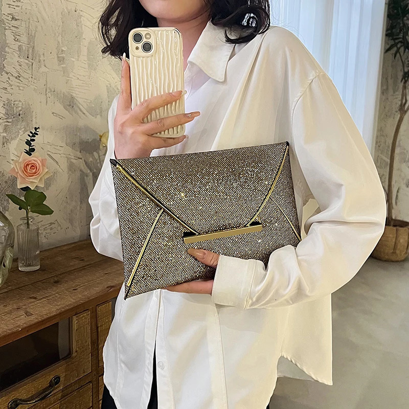 Women Envelope Evening Bag Solid Color Shiny Clutch Glitter Party Bag Sequins Evening Purse Female Outdoor Wallet 250526