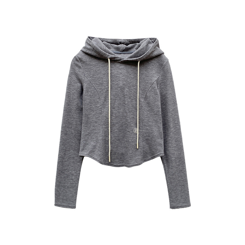 LL21008 Autumn and winter Korean style casual solid color hooded sweatshirt for women slim and versatile short top