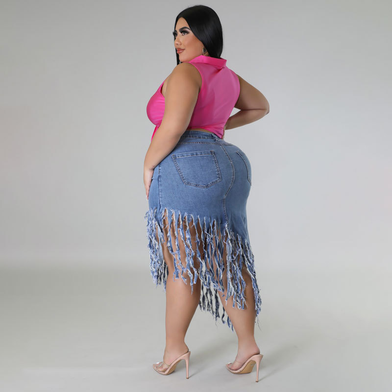 Plus-size Denim Skirt And Fringe Cross-border European And American Womens Summer New style