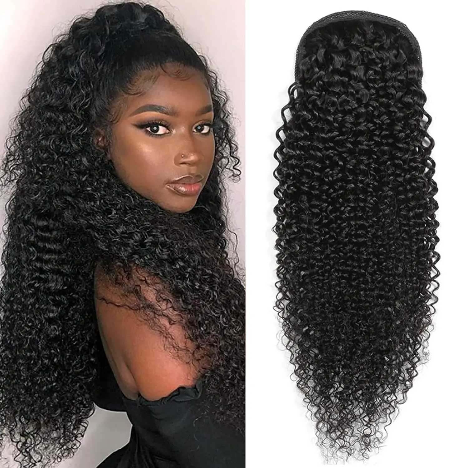 100% Human Hair Drawstring Ponytail Extension Water Wave Straight Kinky Curly Corn Wave Ponytail Clip in Ponytails Extensions S25526