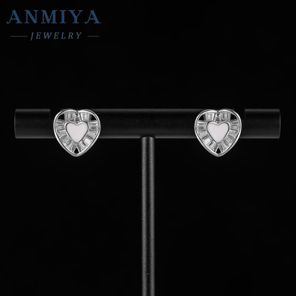 INS Hot Sales Fine Jewelry 925 Silver pink Heart Shape Stud Earrings for Girl Gift Lover Best Gift