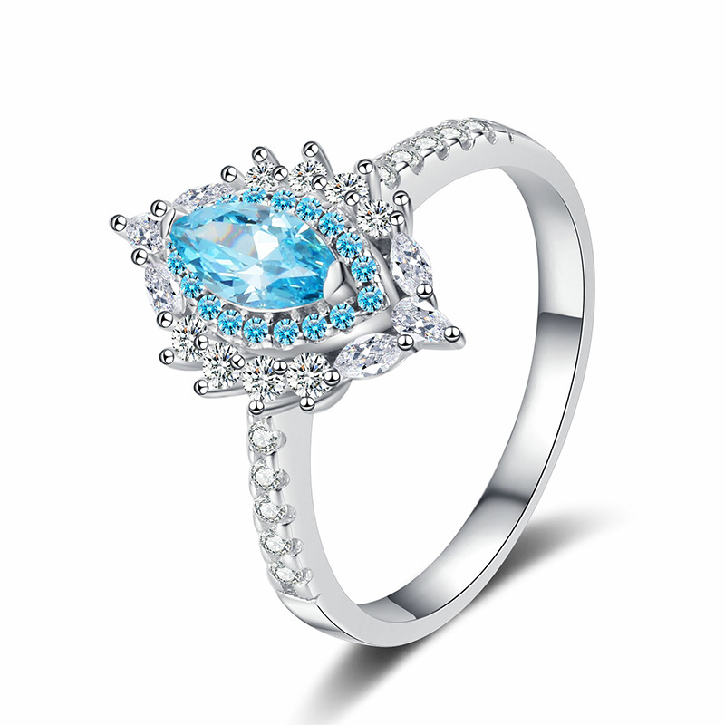 Luxury 925 Sterling Silver Sea Blue Marquise Gemstone Ring for Women, Elegant Design with High-End Finish, Perfect for Special Occasions