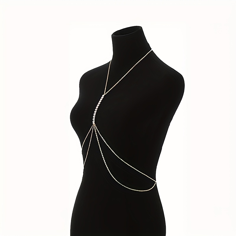 VOBIPY Simple Chest Chain Jewellery Harness Rhinestone Bra Bikini for Women Belly Waist Chain Body Sexy Lingerie Luxury Top Gift