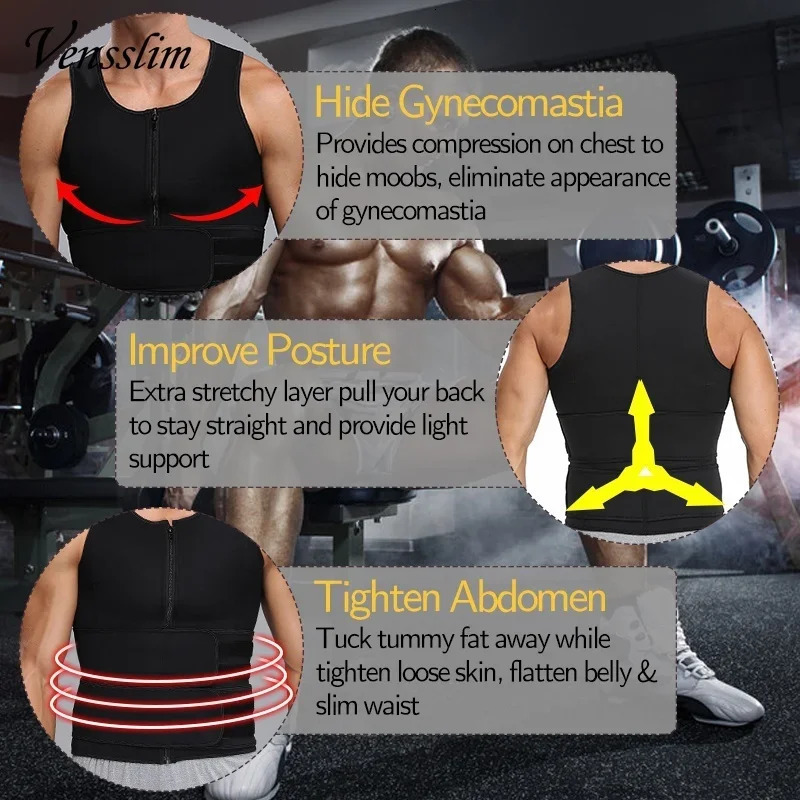 Vensslim Men Body Shaper Waist Trainer Vest Slimming Shirt Sauna Sweat Compression Undershirt Shapewear Fat Workout Tops 250519