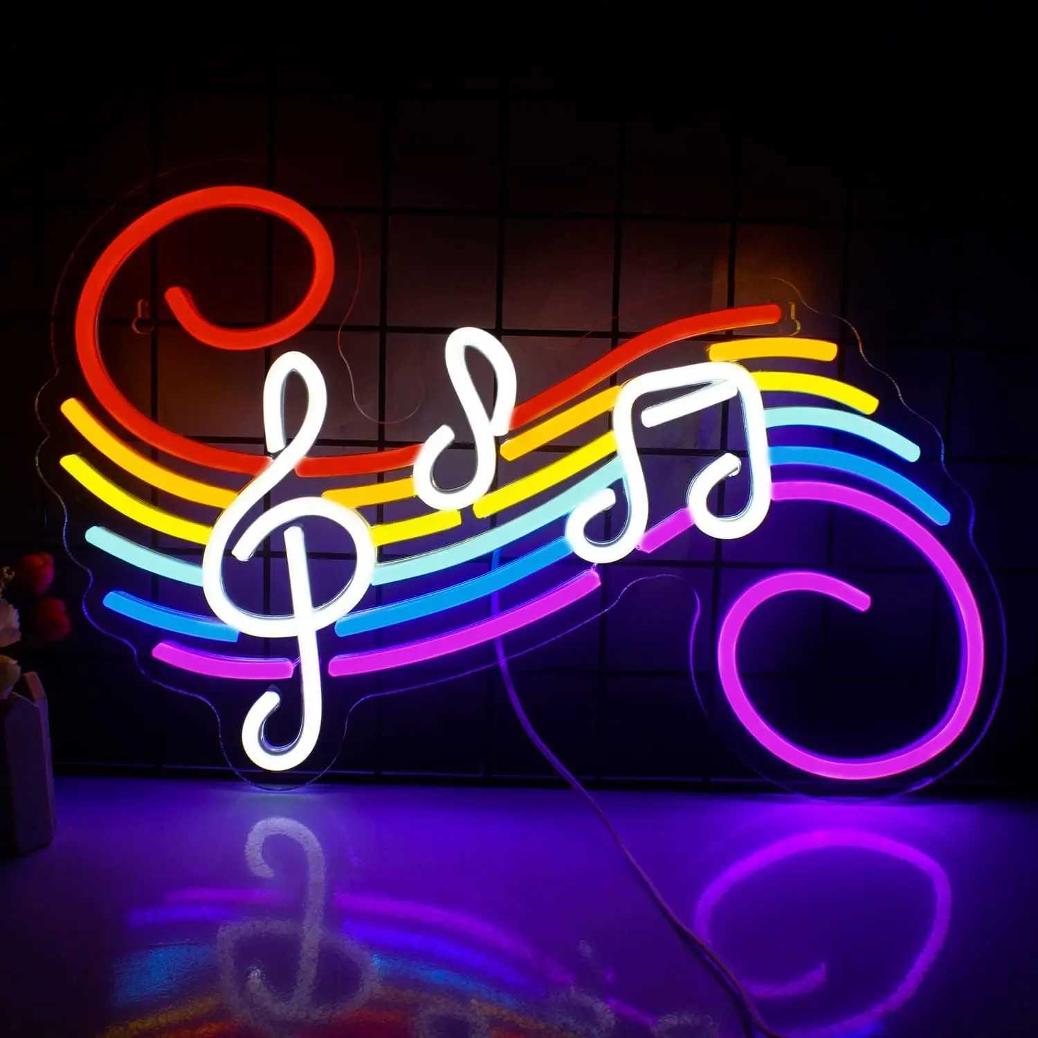 Rainbow Note Neon Light Sign Dimmable LED Neon Sign For Wall Decor Music Party Club Studio Bar Game Room Decor Birthday Art Gift W250526