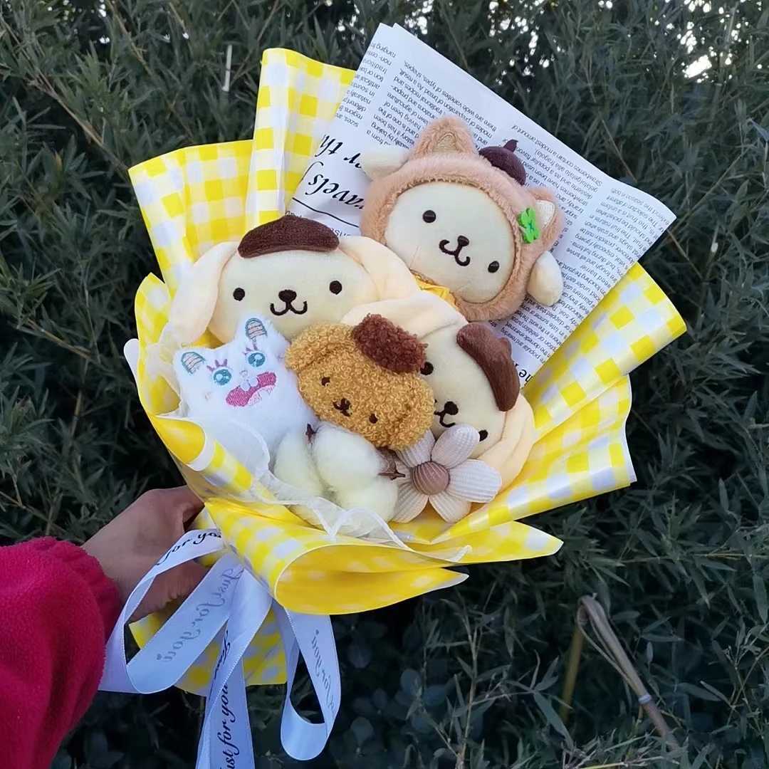 Hello Kitty Kuromi Plush Bouquet Sanrio My Melody Cinnamoroll Stuffed Plush Doll Valentines Day Christmas Birthday Giftsw250526
