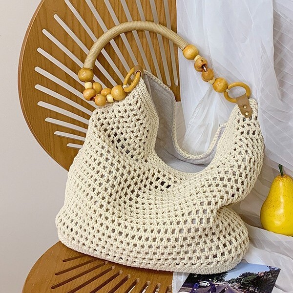 2025 New Straw Bag for Women, Beach Vacation Shoulder Mori Style Handmade Woven Bag, Large Capacity
