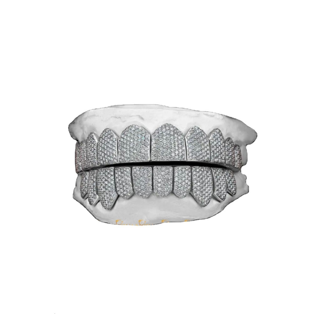 Trending Hp Hop Teeth Grillz Made by 925S Silver and Crafted From Moissanite Round Brilliant Cut VVs Clarity Diamonds for Men