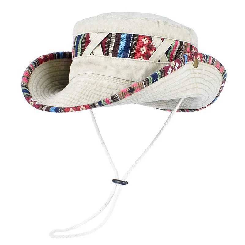 2025 Summer Bucket Hat With String Women Man Vintage Beach Sun Fishing Hats Outdoor Hiking Bob Panama Summer Fisherman Caps z250526VLUP