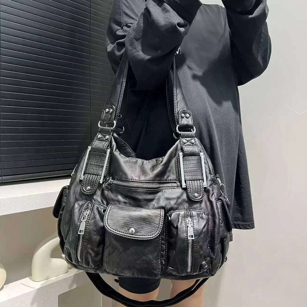Women's Bags Designer Bags Designer Women's Fashion Y2k Hot Girl Motorcycle Bag Multi-Pocket Washed Distressed Shoulder Crossbody Handbag