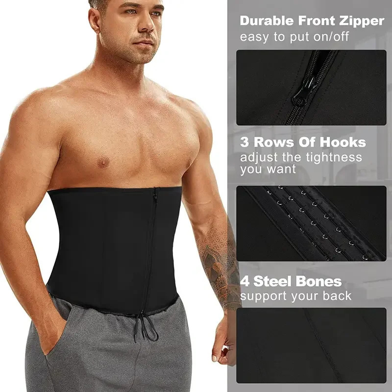 1pcs Mens Corset Silvering Sweating Breasted Sport Shaper Belt Waist Cinching Zipper Buckle Waist Protection Fitness Waist Belt 250603