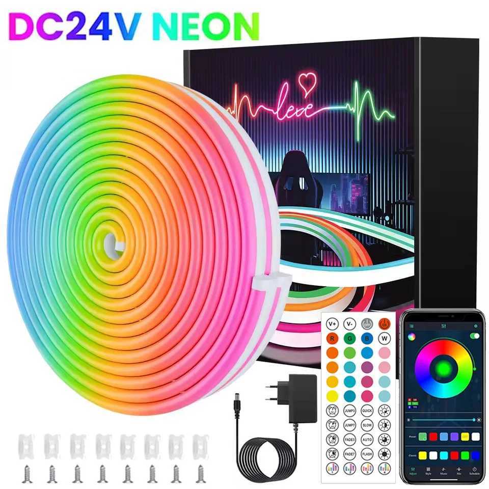 Neon Strip RGB LED Neon Rope Lights Music Sync App Remote Control Flexible Lamp Color Change Waterproof for Indoor Outdoor Decoration W250526