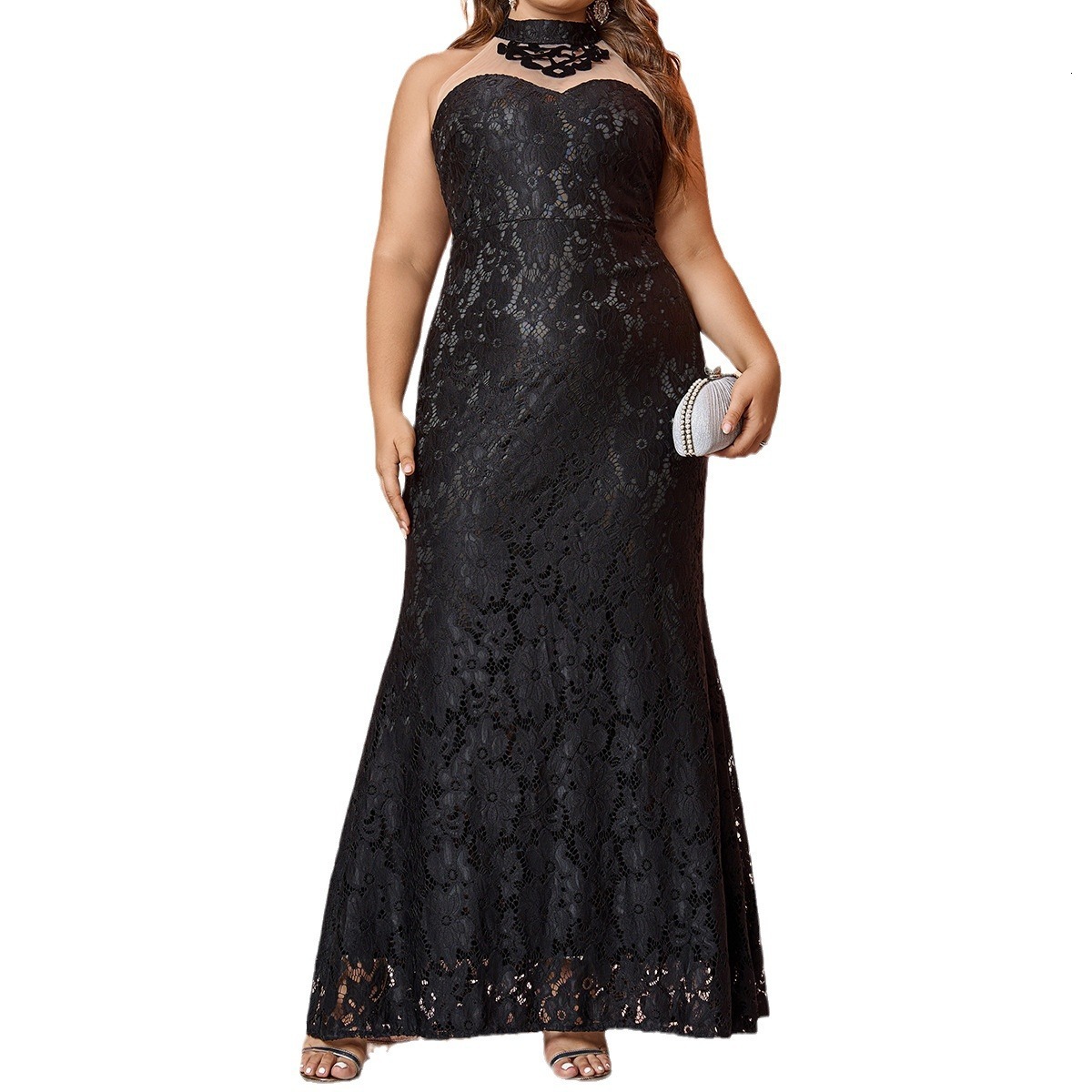 Womens Dress New Sexy and Elegant Black Lace Sleeveless Slim Fit