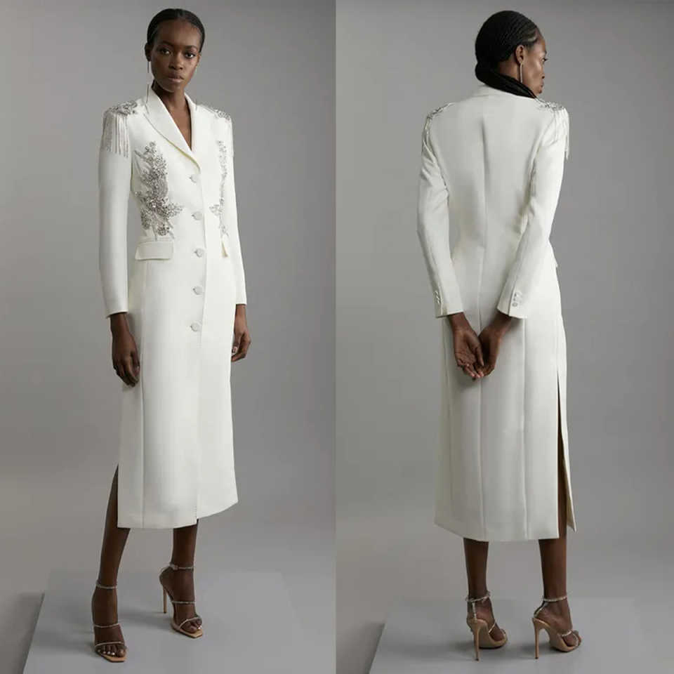 Elegant Long Mother Suits One Piece Set Jacket Single Breasted Crystal Women Business Blazer Peaked Lapel Formal Work Wear Customized