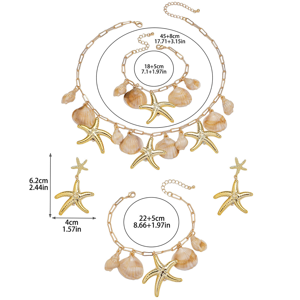 Starfish bracelet earrings anklet set feminine starfish pendant internet famous necklace