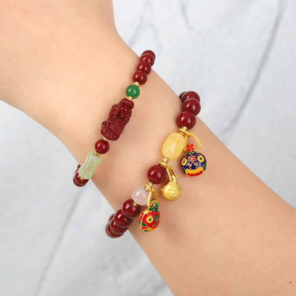 Purple clay bracelet, style gold swallowing beast, cinnabar colored for girls, Chinese style, zodiac year, Pixiu transport bracelet