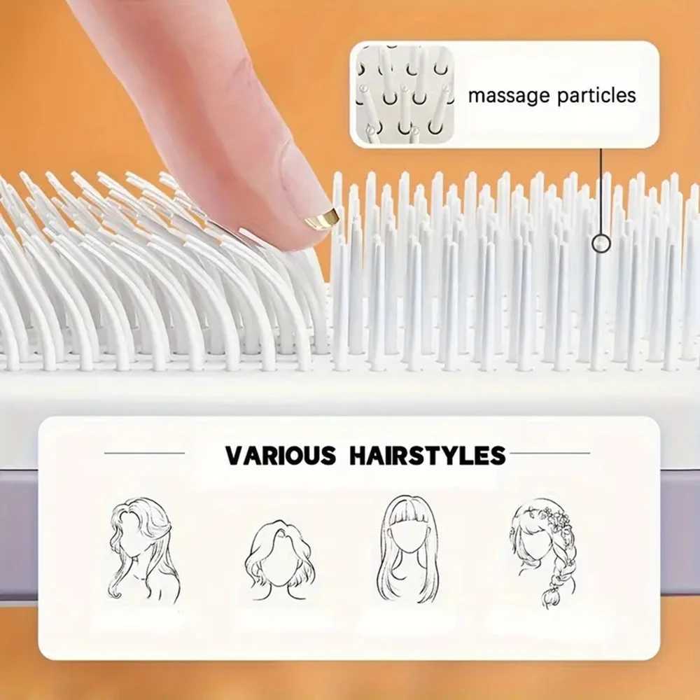 Self-Cleaning Scalp Massage Comb Air-bag Hair Comb Portable Anti-Detangling Hair Brush For Hair Styling One-key Cleaning Tools R250526