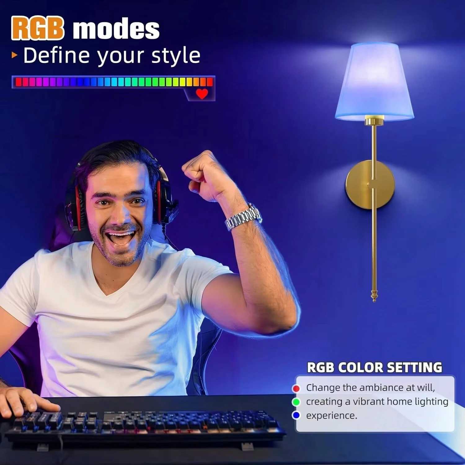 Wireless Battery Powered Wall Lamp Rechargeable Wall Lamp Dimmable Detachable Bulb Remote Control 10 Color Wireless Wall LampXJ250526