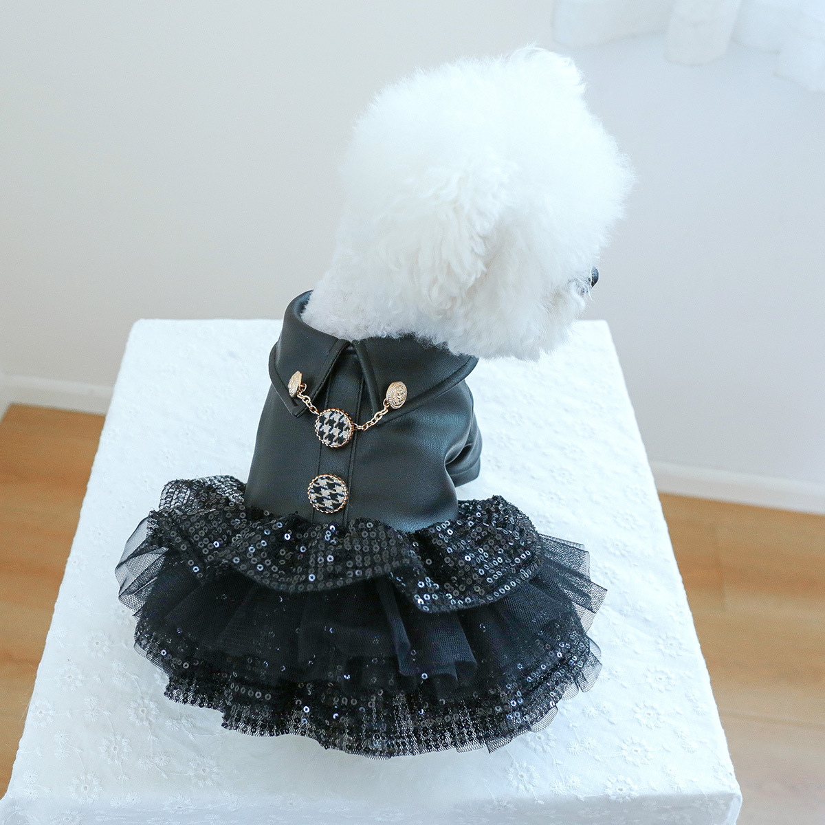 Dog Dress for Small Dog Girl Princess Sequin Dog Tutu Skirt Pet Wedding Outfit Dog Leather Jacket, Warm Puppy Dresses Dog Apparel for Chihuahua Yorkie