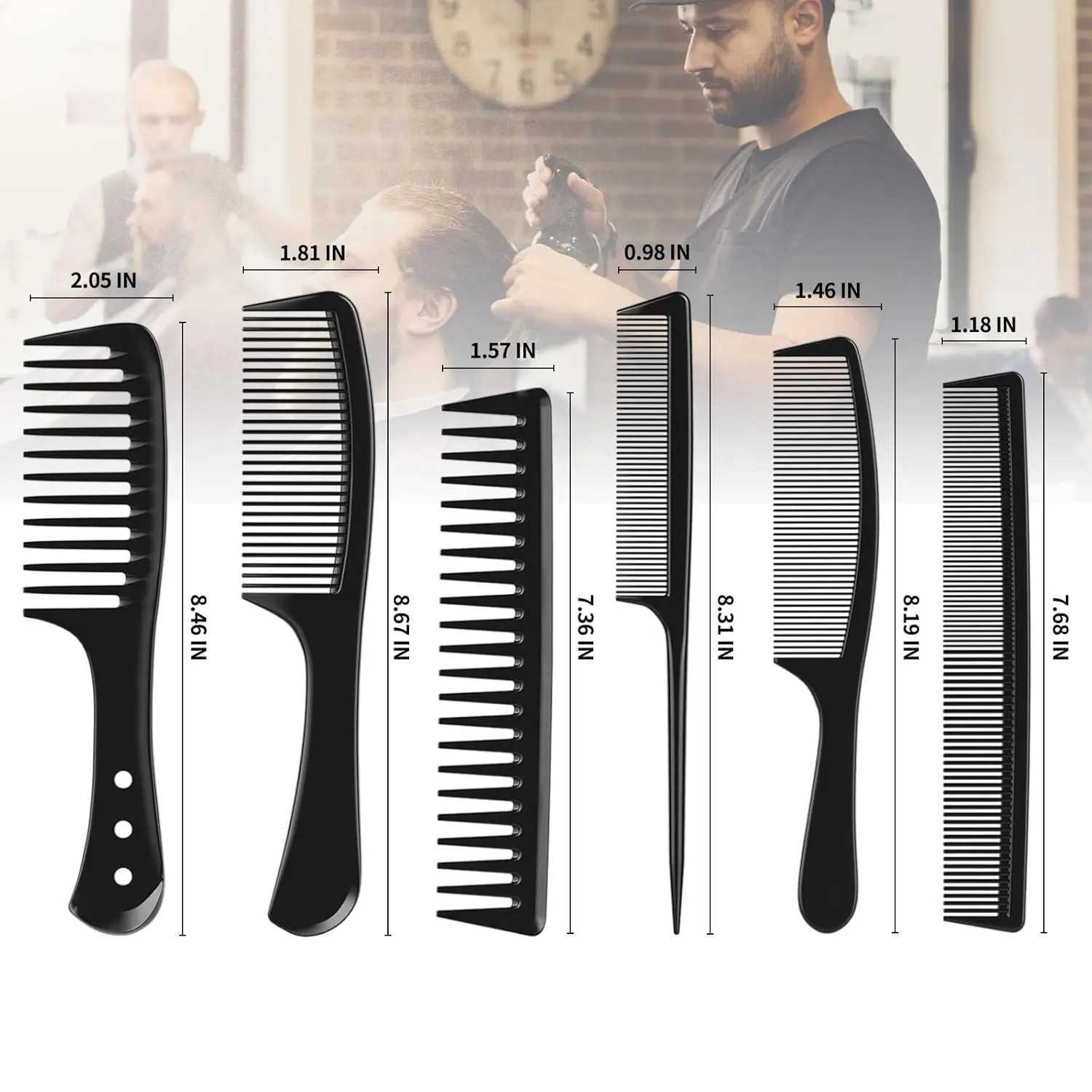 6 PCS Hair Comb Set Black Durable Wide and Fine Tooth Rat Tail Hair Barber Comb for Women Professional Combs R250526