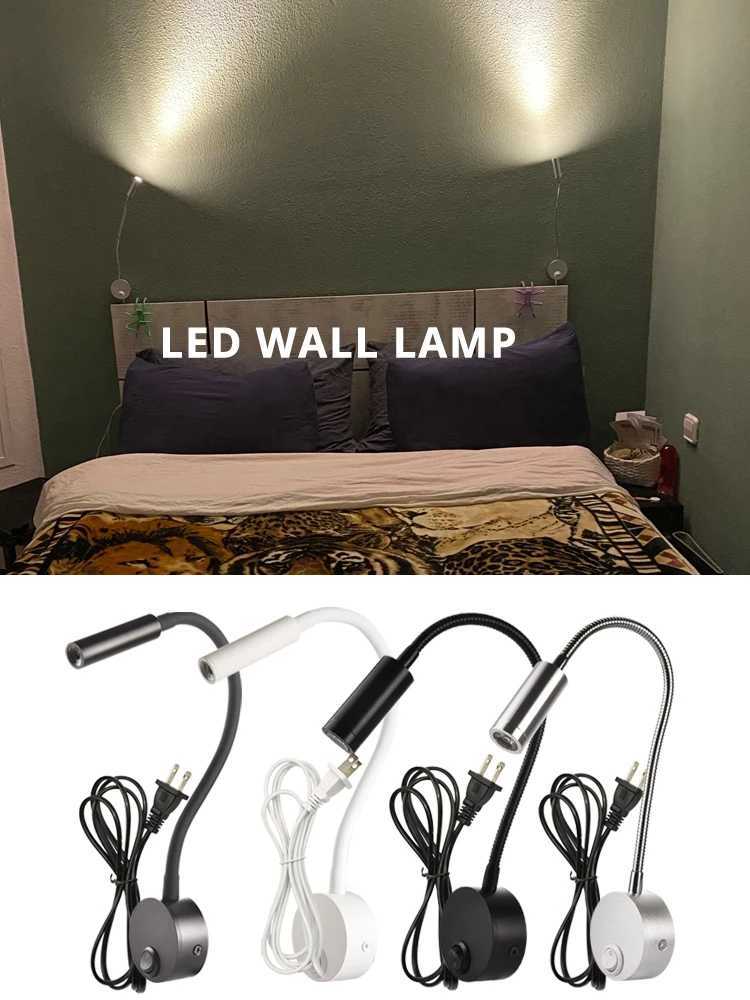 3W Wall Lamp Sconces Bedside Working Study Reading Book wall Night light fixtures Gooseneck Adjustable Spot LED White Black SilverXJ250526