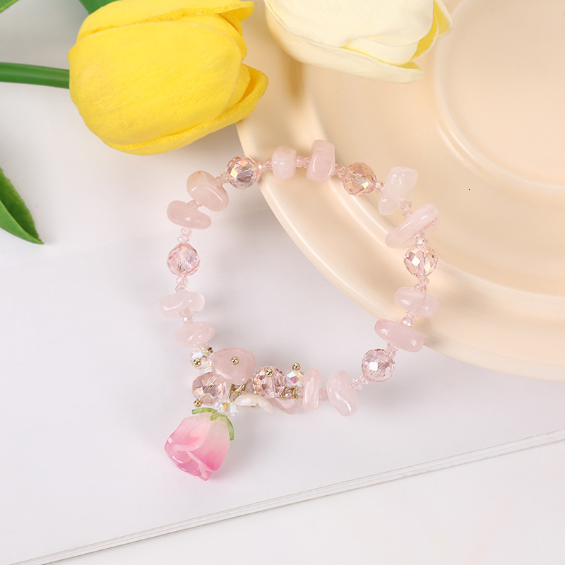 pink irregular stone crystal for girls, lotus seed pendant board, flower copper plated bracelet