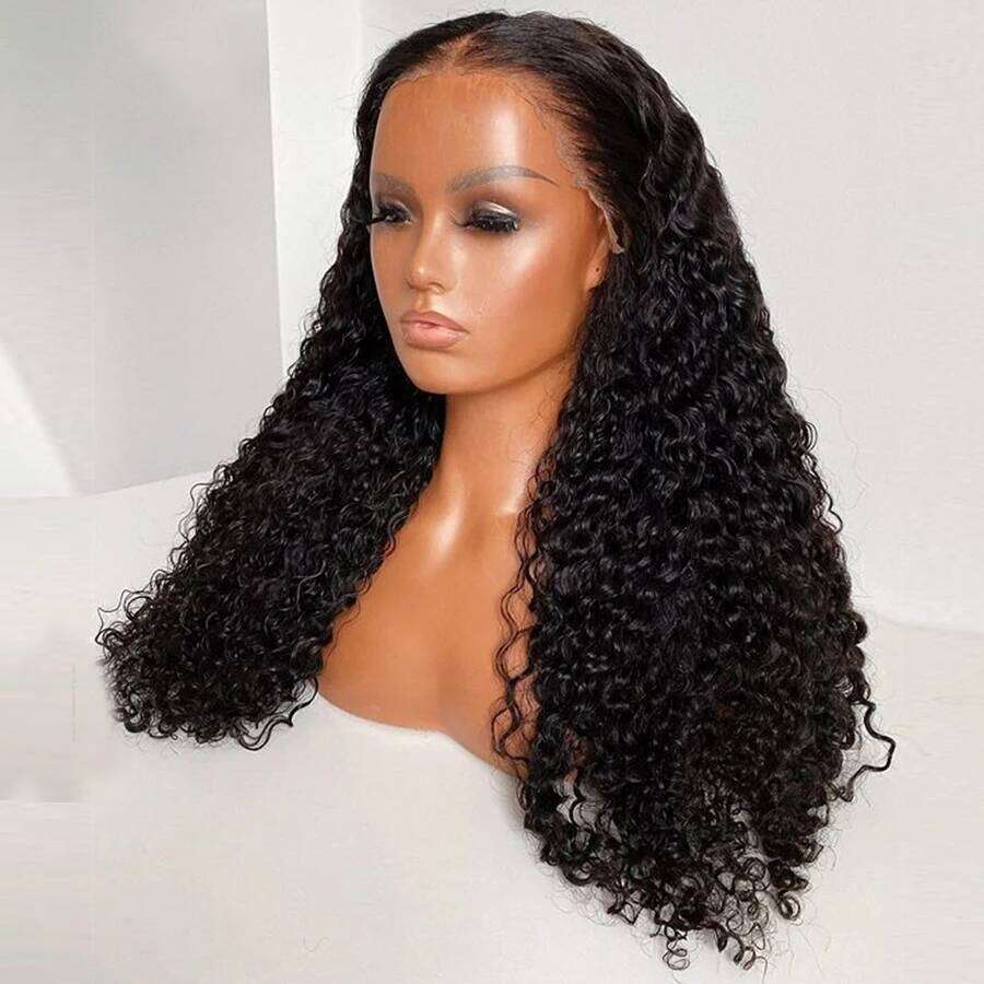 Soft 26Inch Long 180Density Kinky Curly Natural Black Deep Lace Front Wig For Women With Babyhair Glueless Preplucked Daily
