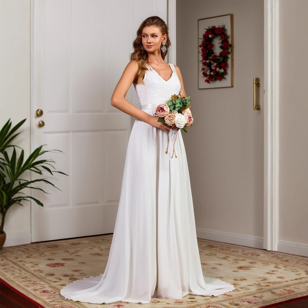 New Evening Dress Simple Sleeveless Wedding Dress Tail Grand Display Banquet Ball Dress