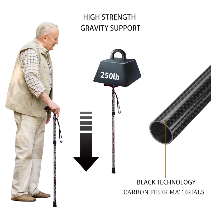 Collapsible Lightweight Carbon Fiber Walking Stick with Non-Slip Adjustable Grip for Seniors