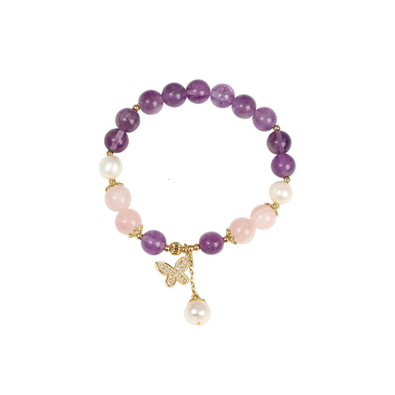 Decor Natural Purple Crystal Pearl Forest Style Layered Temperament Bracelet