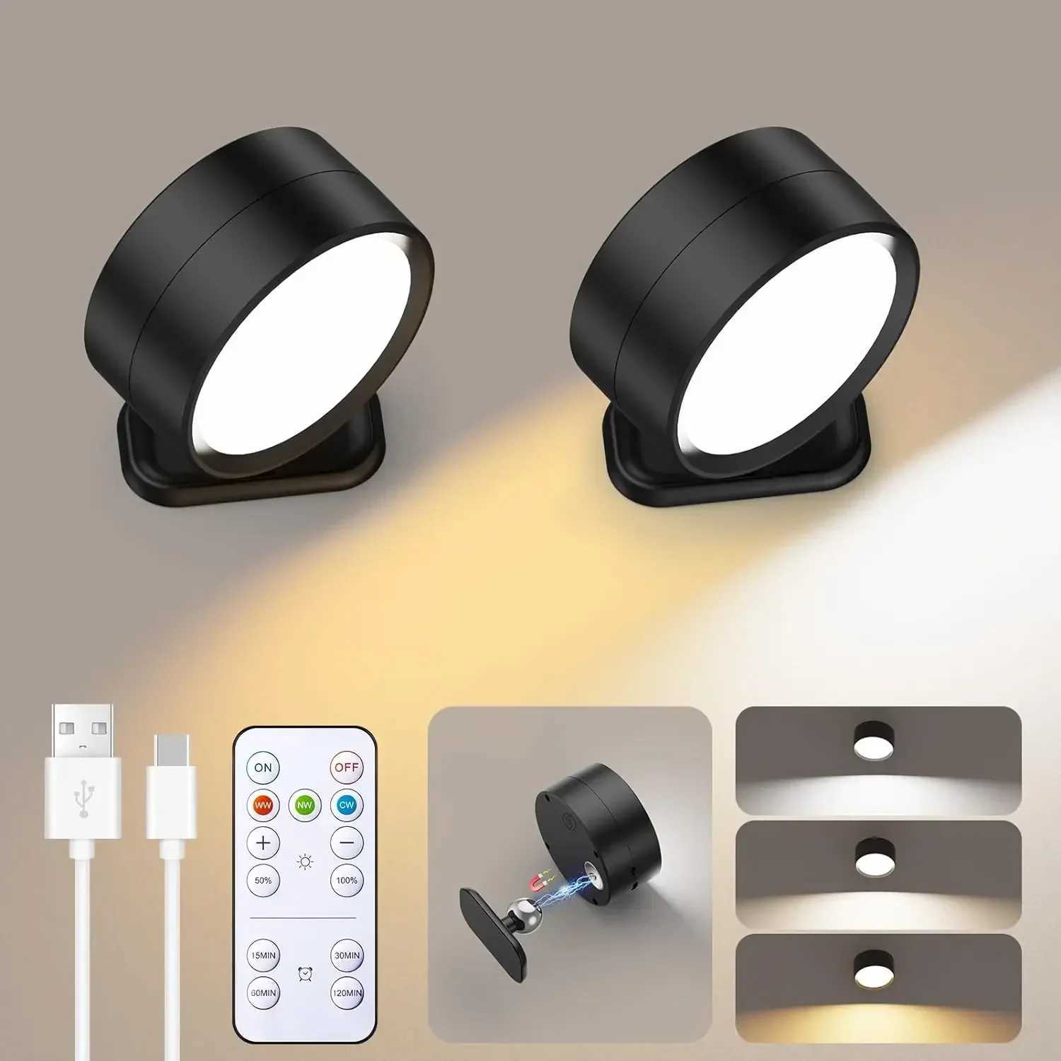 LED Wall Sconces light 3 Brightness Levels 3 Color Modes Wall Lights Battery Operated 360 Rotatable Touch Control Wall LampXJ250526