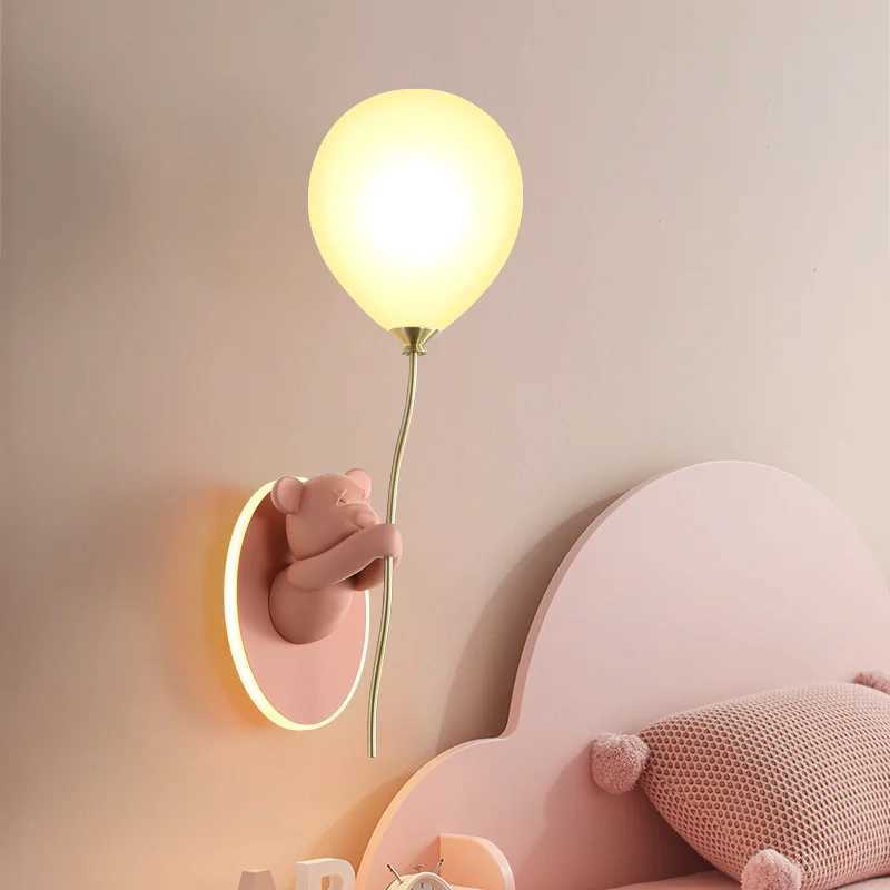 Nordic Cartoon Bear Balloons Wall Lamp for Kids Boys Girls Bedroom Bedside Night Lamp Living Room Stairs Corridor Wall Decor LightXJ250526