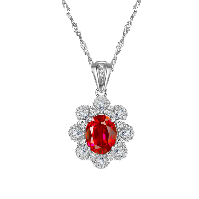 925 Sterling Silver Multi-Color Gemstone Necklace with Green, Blue, and Red Gemstones, Full Diamond Inlay, Princess Style Jewelry for Women