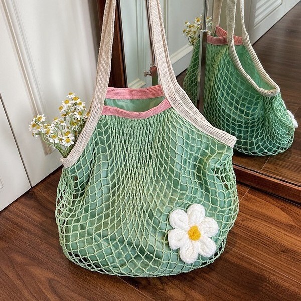 2025 Inner Fabric Foldable Large Fruit Pure Cotton Handheld Mesh Woven Shopping Bag