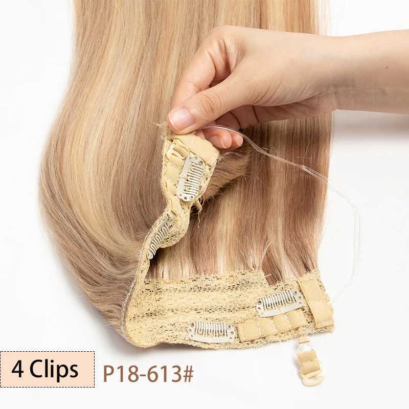 MRSHAIR Clip in Hair Extensions Human Hair One Piece Straight P18-613 Blonde Natural Hair Extensions 12-24inch Fish Line 4 Clips S25526