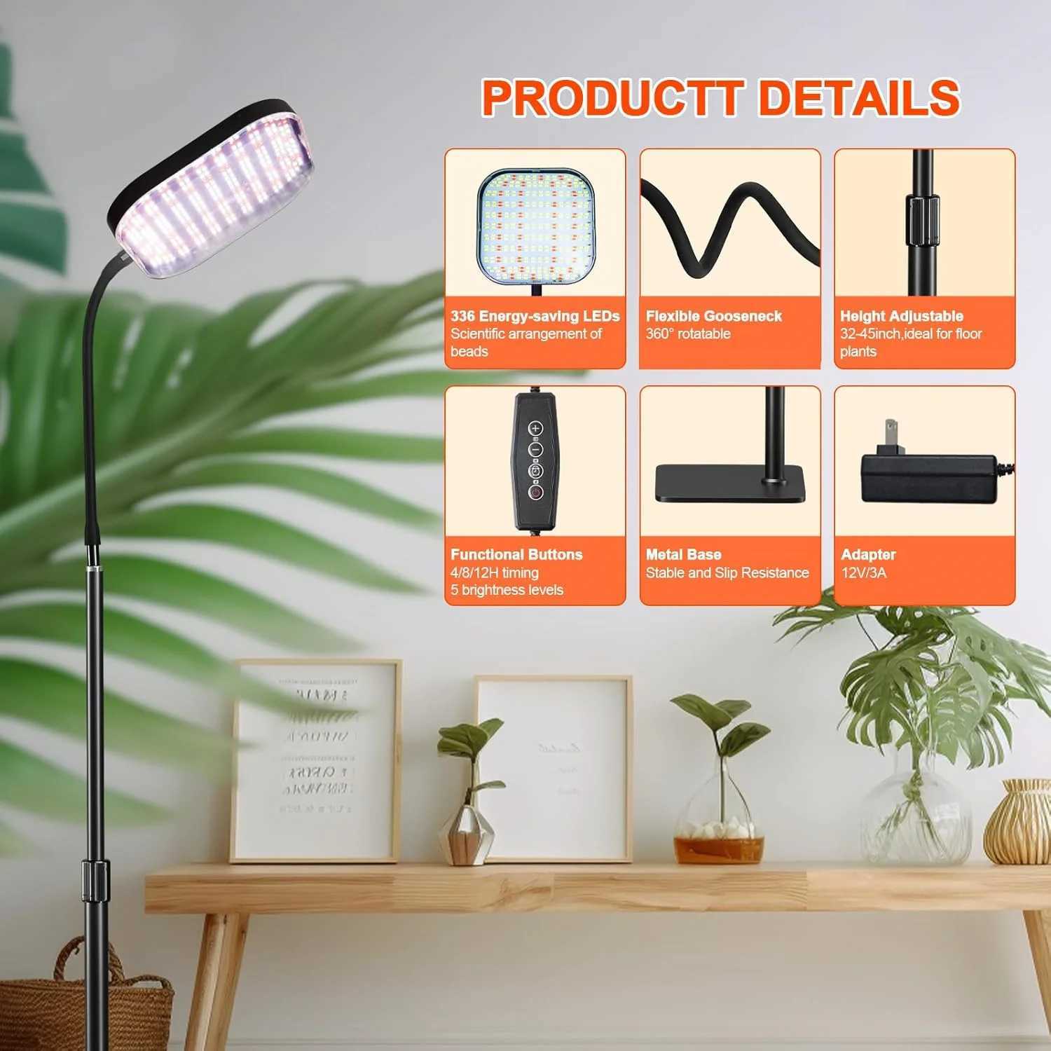 Super Bright Grow Light Full Spectrum Home Office Indoor Greenhouse Plants 6000V High Power Output Faster Growth AC85-265VXJ250526